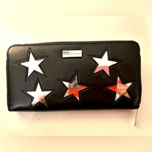 Stella McCartney black leather wallet with silver reflective stars